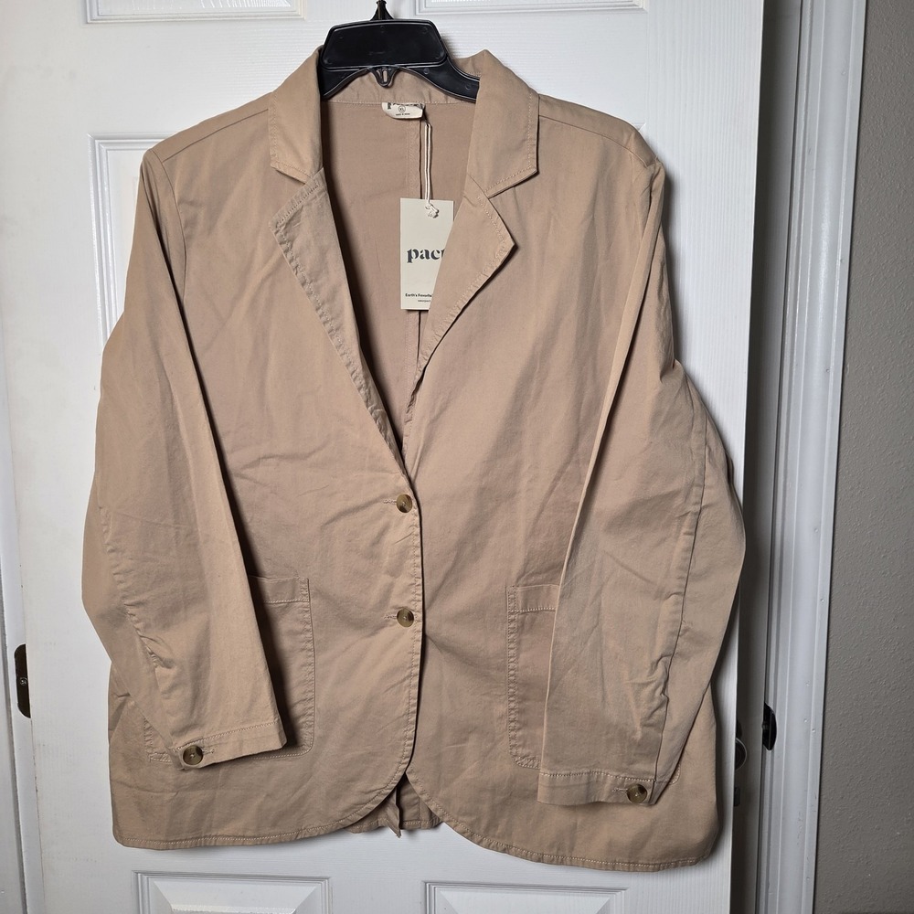 Pact sz XL lightweight khaki blazer jacket NWT cotton blend casual everyday